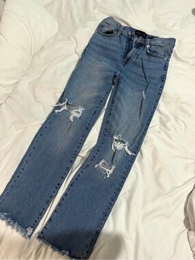 High Rise Straight Leg Distressed Jeans